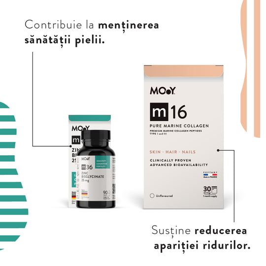 SKIN GLOW, pachet promotional (m16 PURE MARINE COLLAGEN & Vitamin C + m36 Zinc Bisglycinate), NATURAL, 343,5 g